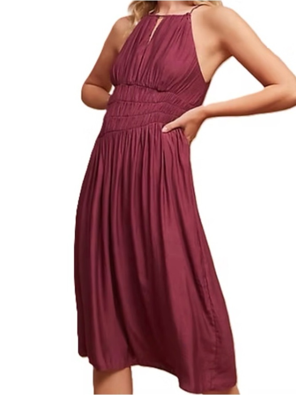 MOULINETTE SOEURS Anthropologie Halter Burgundy Juniper Party Bridesmaid Dress